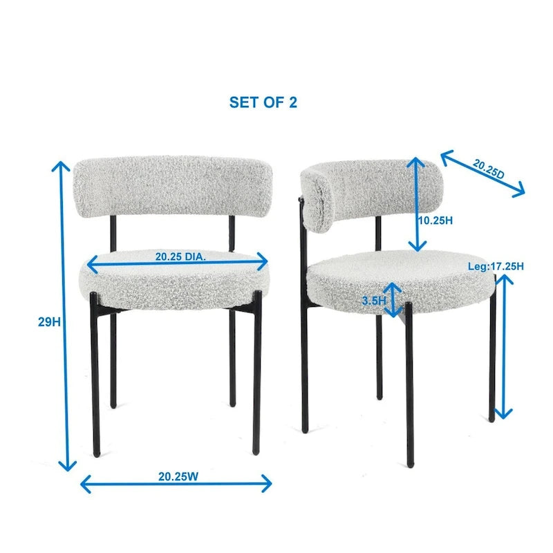 Burbank Modern Round Boucle Dining Chairs, Set of 2