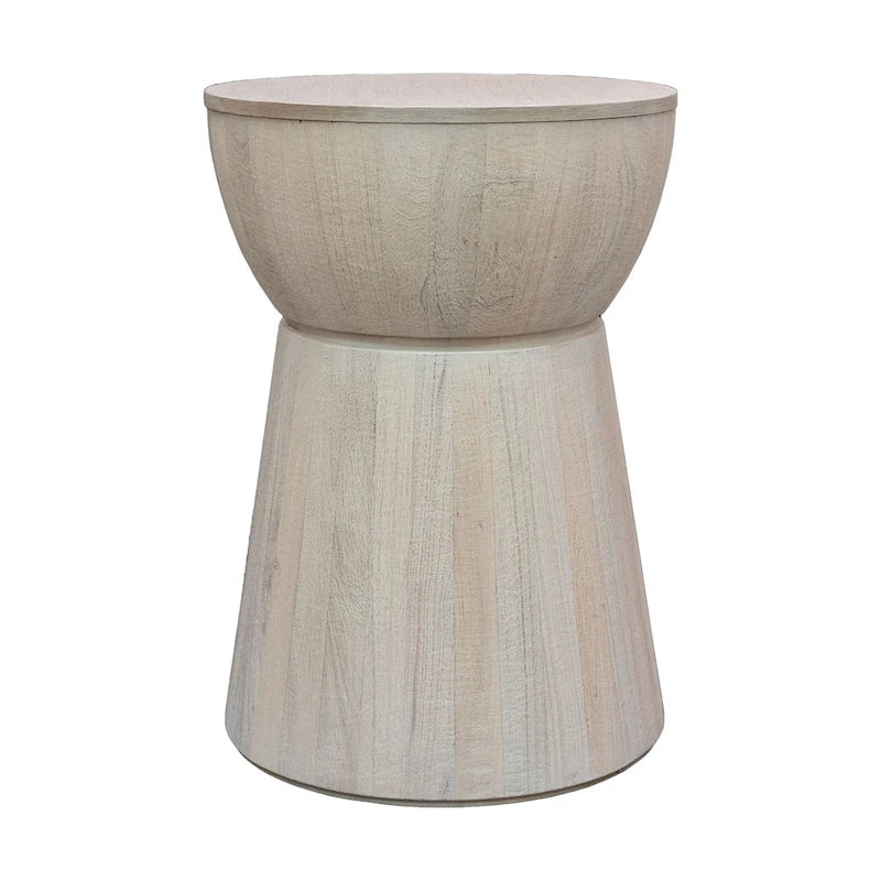 Sculpted Wood Drum Accent Table by