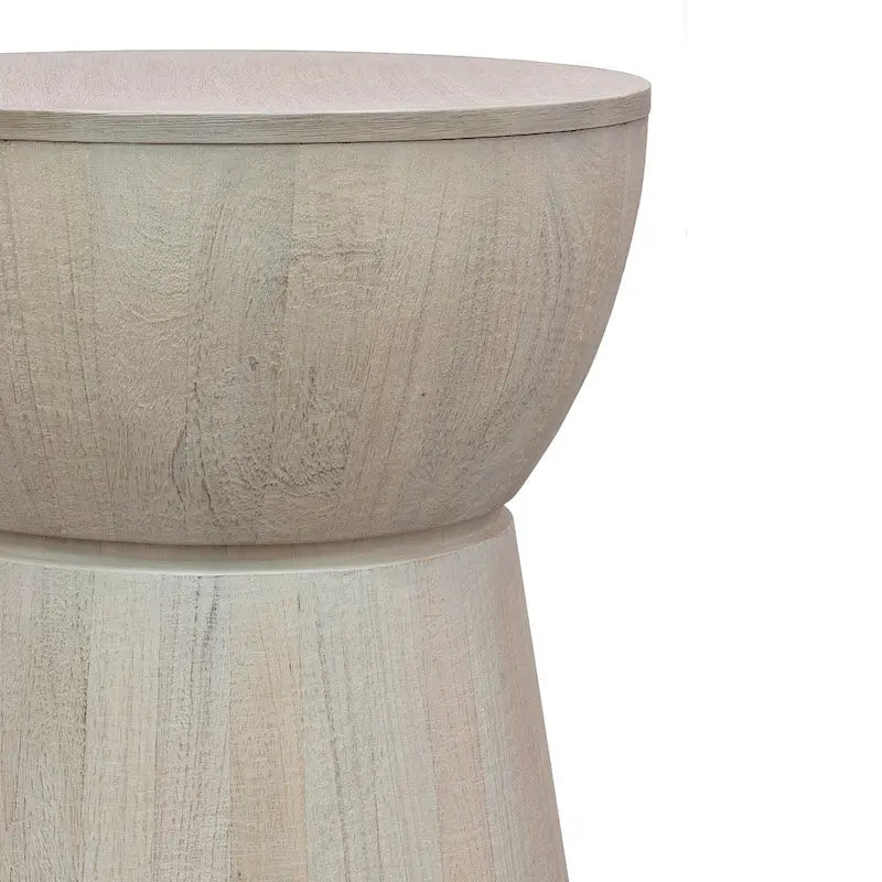 Sculpted Wood Drum Accent Table by