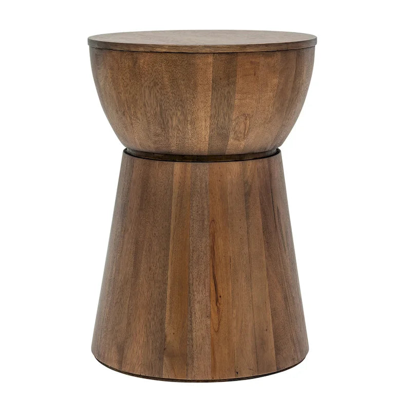 Sculpted Wood Drum Accent Table by