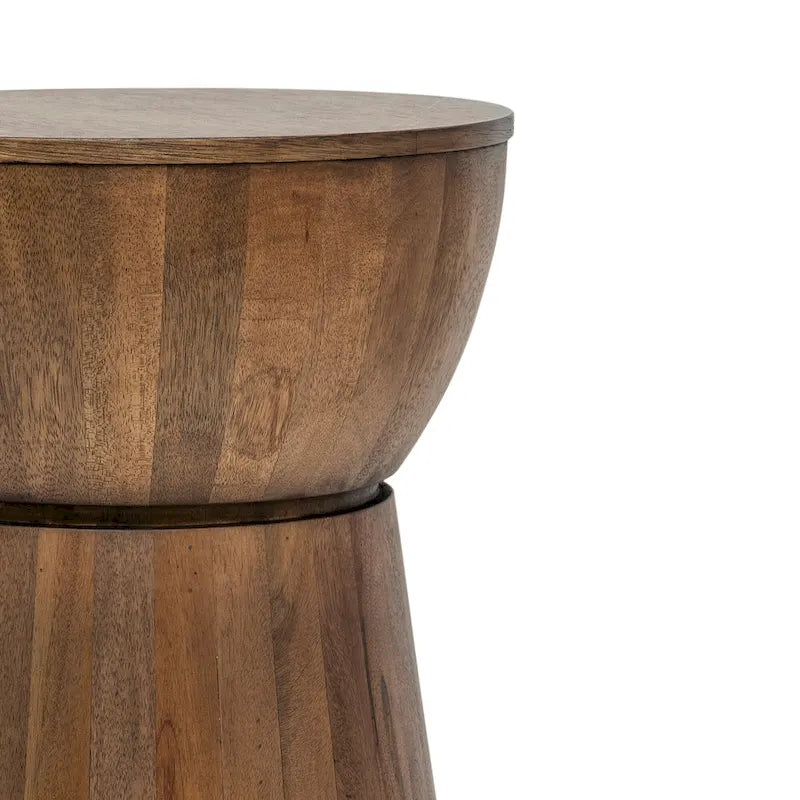 Sculpted Wood Drum Accent Table by