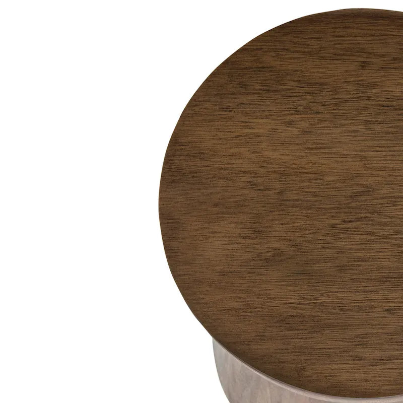 Sculpted Wood Drum Accent Table by