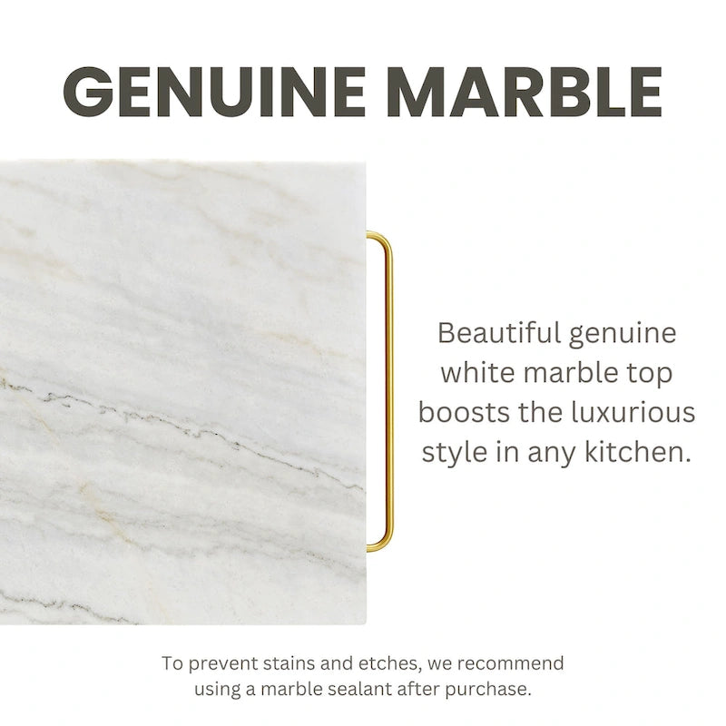 Avya Contemporary White and Gold 58-inch Wide Marble Top Kitchen Island by