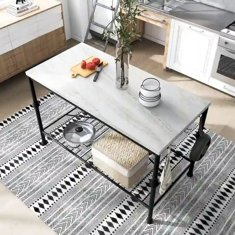 Avya Contemporary White and Gold 58-inch Wide Marble Top Kitchen Island by