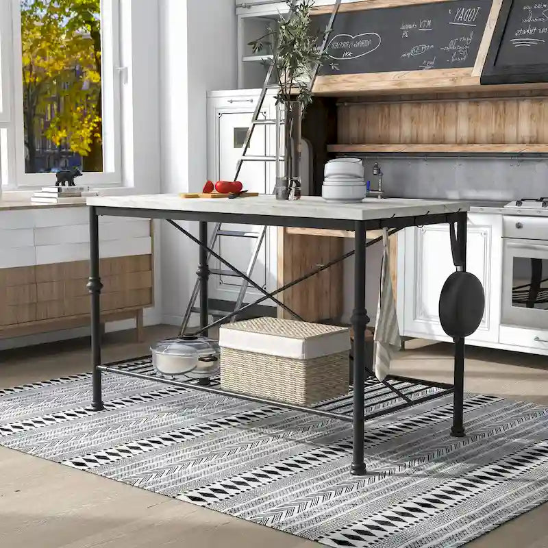 Avya Contemporary White and Gold 58-inch Wide Marble Top Kitchen Island by