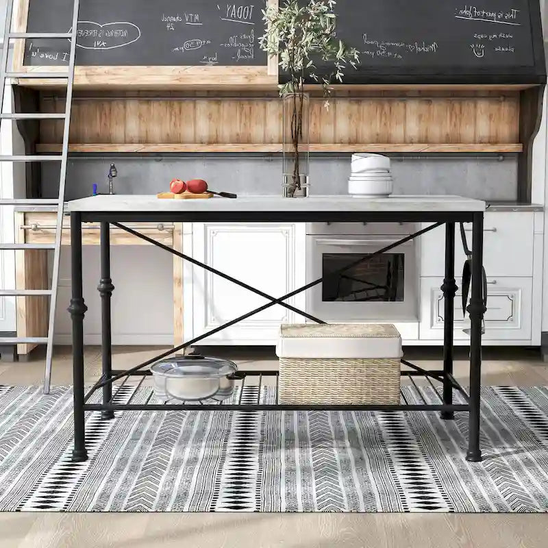 Avya Contemporary White and Gold 58-inch Wide Marble Top Kitchen Island by