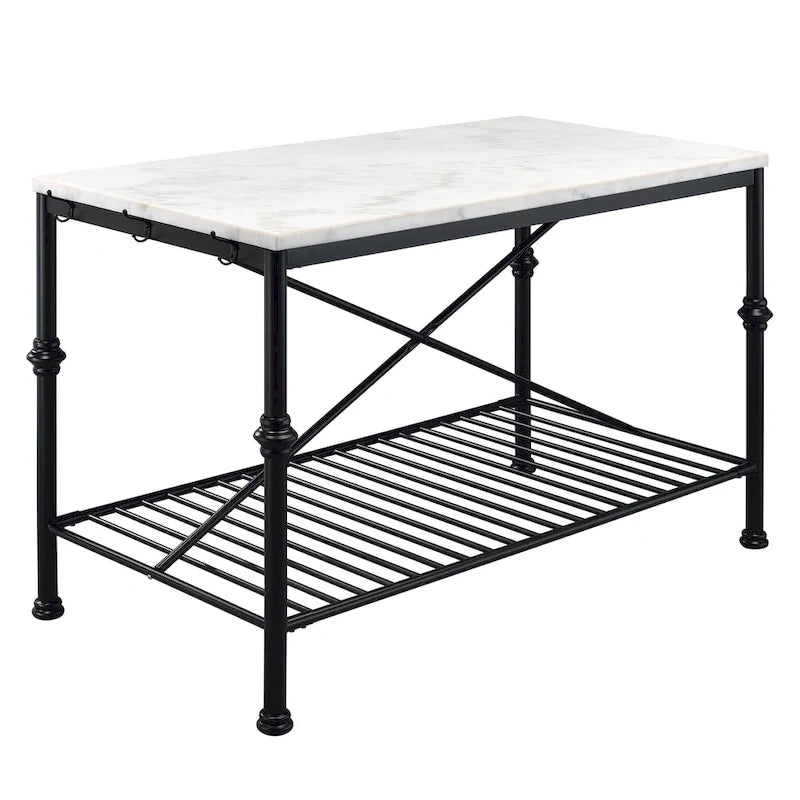 Avya Contemporary White and Gold 58-inch Wide Marble Top Kitchen Island by