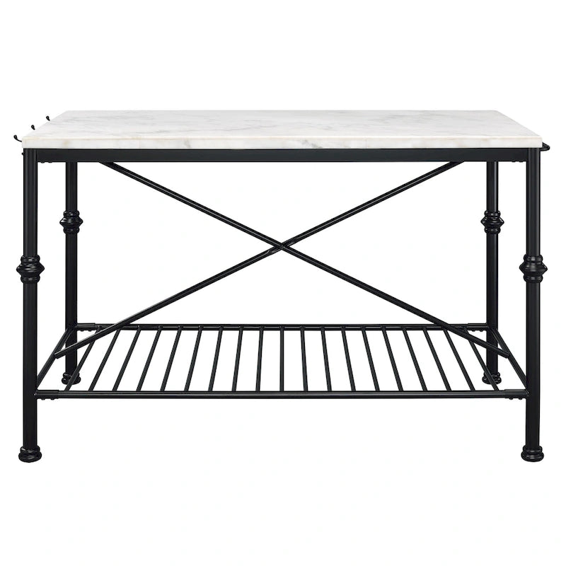Avya Contemporary White and Gold 58-inch Wide Marble Top Kitchen Island by