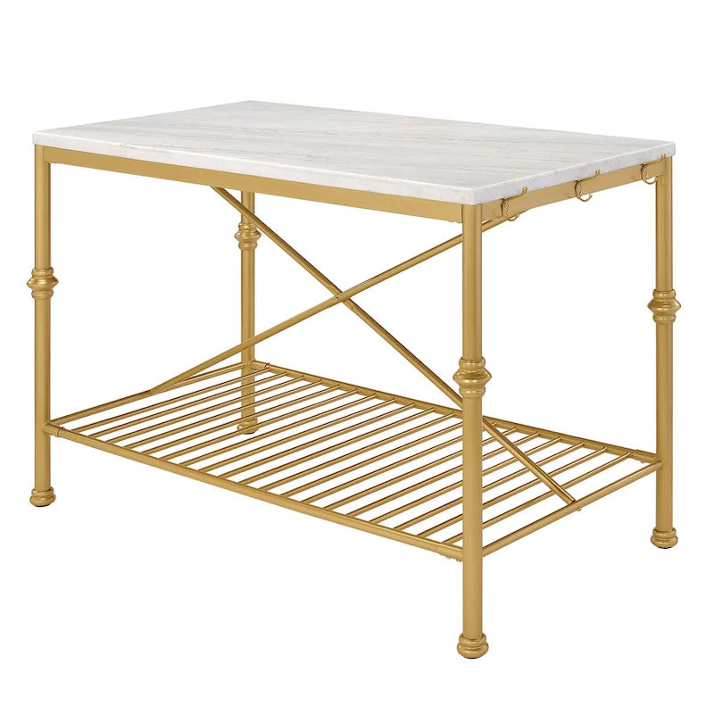 Avya Contemporary White and Gold 58-inch Wide Marble Top Kitchen Island by