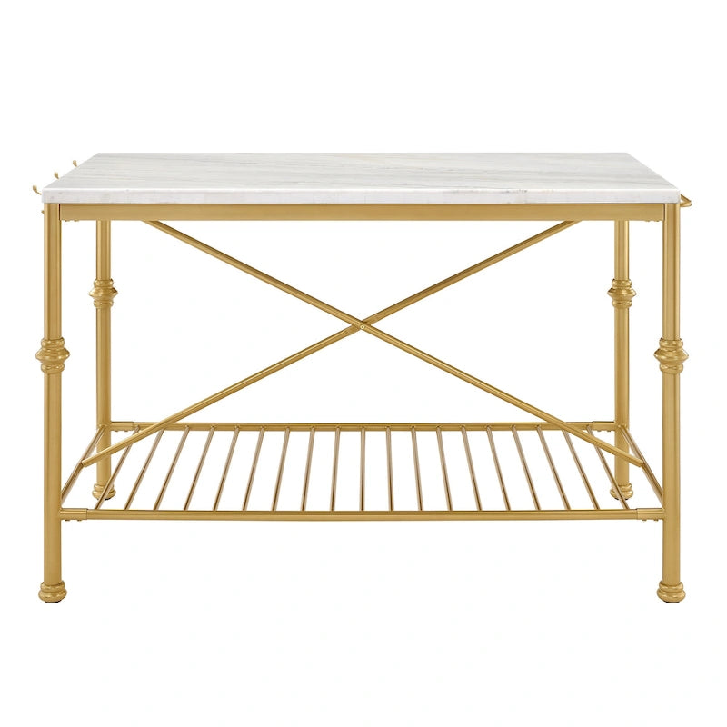 Avya Contemporary White and Gold 58-inch Wide Marble Top Kitchen Island by