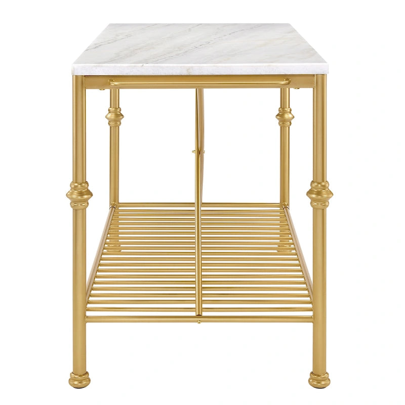 Avya Contemporary White and Gold 58-inch Wide Marble Top Kitchen Island by