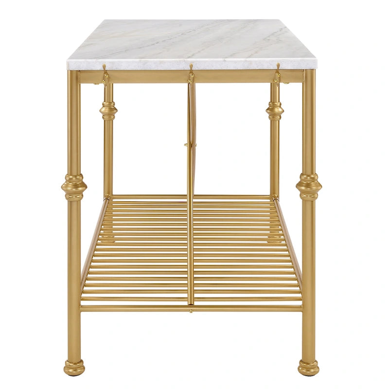 Avya Contemporary White and Gold 58-inch Wide Marble Top Kitchen Island by