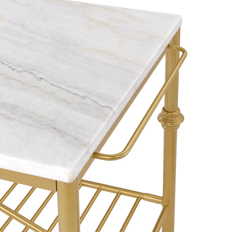 Avya Contemporary White and Gold 58-inch Wide Marble Top Kitchen Island by