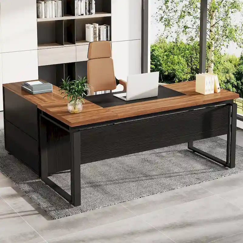 L-Shaped Executive Desk with File Cabinet