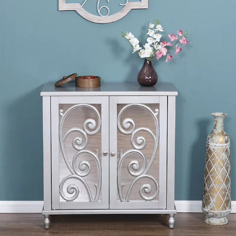 Silver 2-Door Fujimori Mirror Accent Storage Cabinet