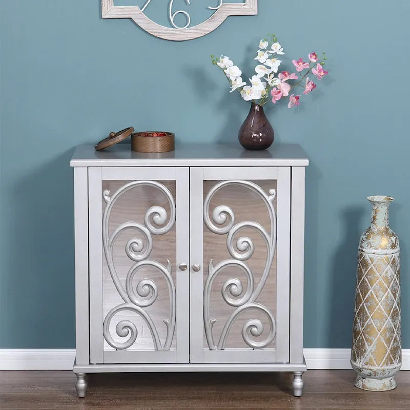  Silver 2-Door Fujimori Mirror Accent Storage Cabinet