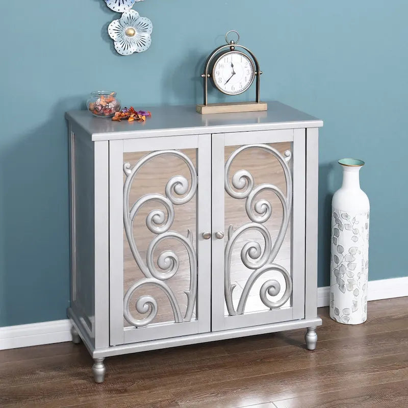 Silver 2-Door Fujimori Mirror Accent Storage Cabinet