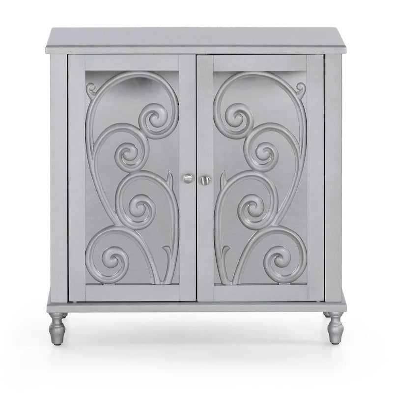Silver 2-Door Fujimori Mirror Accent Storage Cabinet