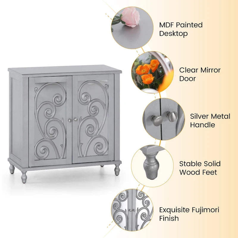 Silver 2-Door Fujimori Mirror Accent Storage Cabinet