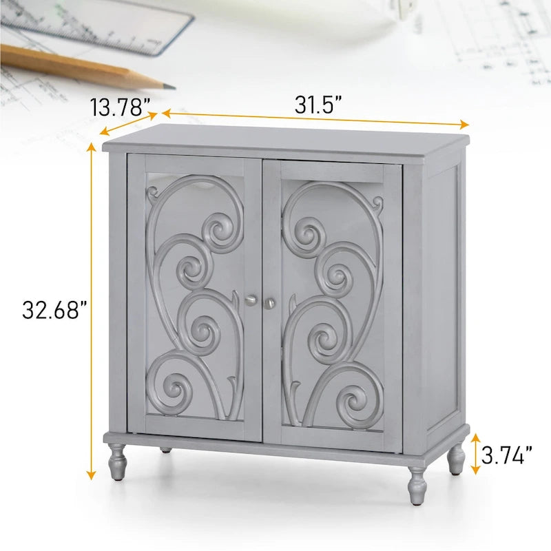 Silver 2-Door Fujimori Mirror Accent Storage Cabinet
