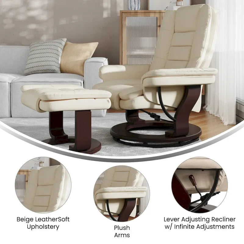 Contemporary Multi-Position Upholstered Recliner Chair with Ottoman