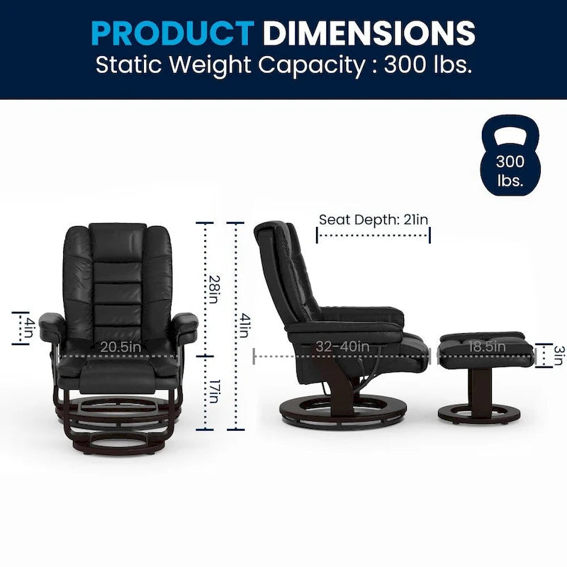 Contemporary Multi-Position Upholstered Recliner Chair with Ottoman