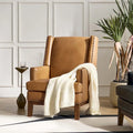 Lourdes Genuine Leather Armchair with Solid Wood Frame and Removable Seat Cushion by
