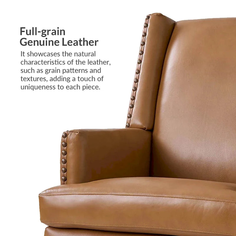 Lourdes Genuine Leather Armchair with Solid Wood Frame and Removable Seat Cushion by
