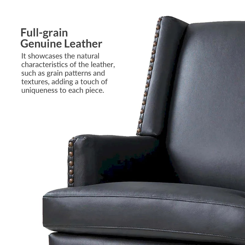 Lourdes Genuine Leather Armchair with Solid Wood Frame and Removable Seat Cushion by
