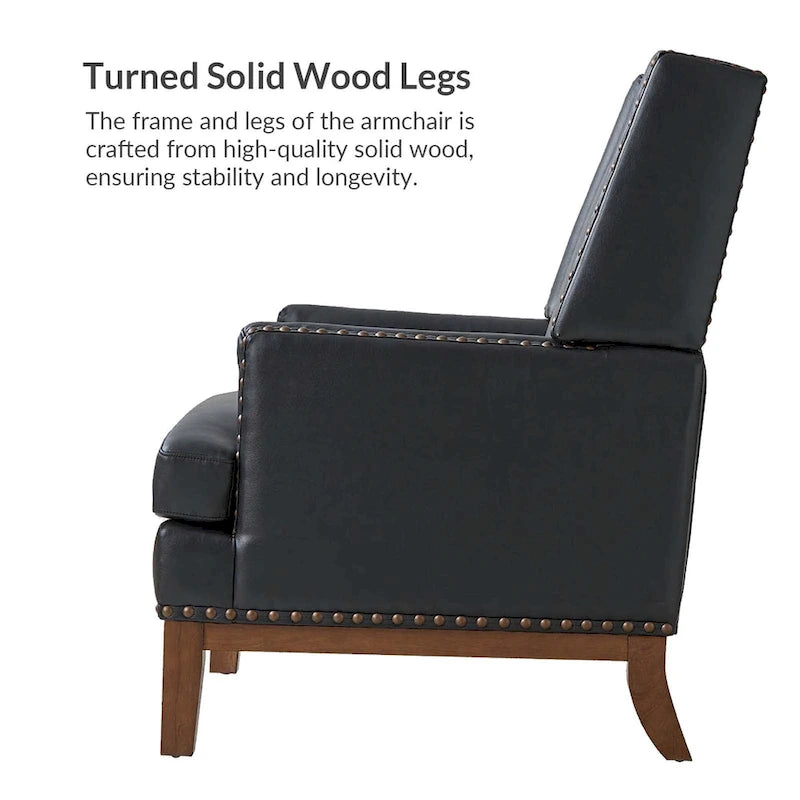 Lourdes Genuine Leather Armchair with Solid Wood Frame and Removable Seat Cushion by