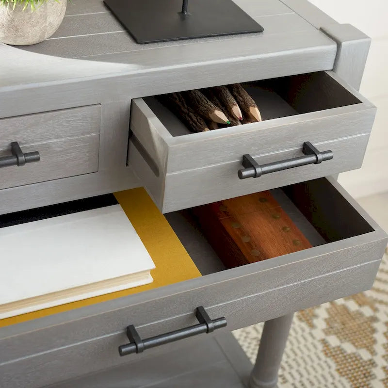 Philomene Distressed White 3-Drawer Console Table - 23.5 W x 13 L x 29.5 H - 24Wx13Dx30H