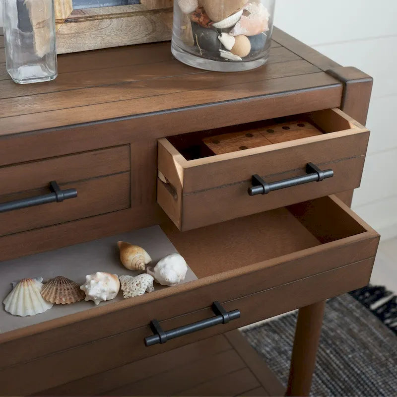 Philomene Distressed White 3-Drawer Console Table - 23.5 W x 13 L x 29.5 H - 24Wx13Dx30H