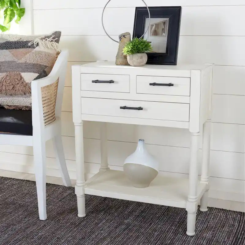  Philomene Distressed White 3-Drawer Console Table - 23.5 W x 13 L x 29.5 H - 24Wx13Dx30H