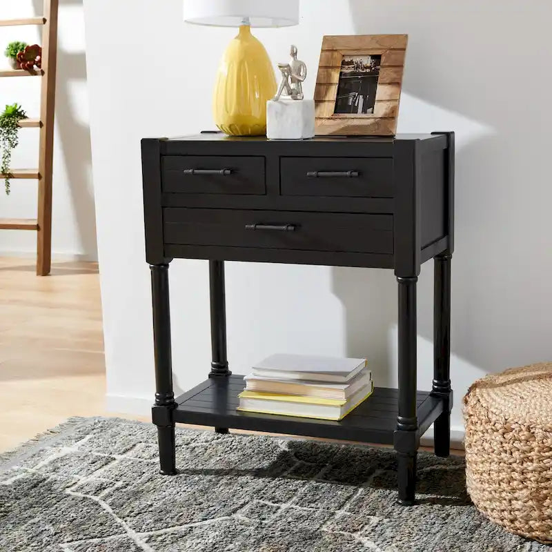 Philomene Distressed White 3-Drawer Console Table - 23.5 W x 13 L x 29.5 H - 24Wx13Dx30H