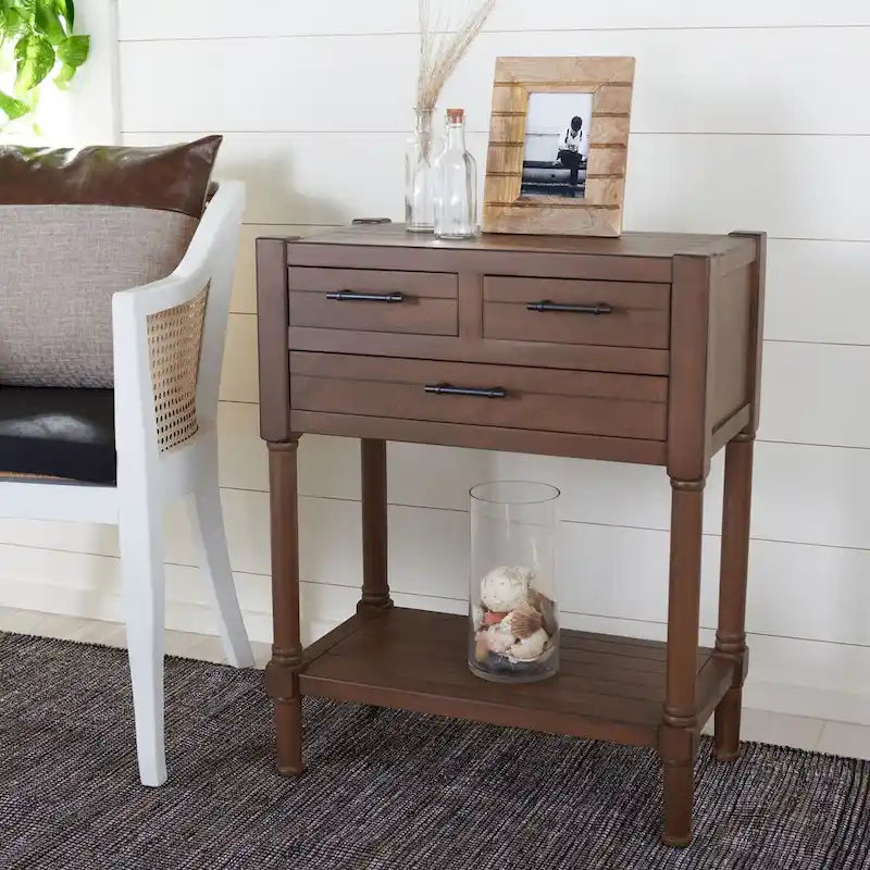 Philomene Distressed White 3-Drawer Console Table - 23.5 W x 13 L x 29.5 H - 24Wx13Dx30H