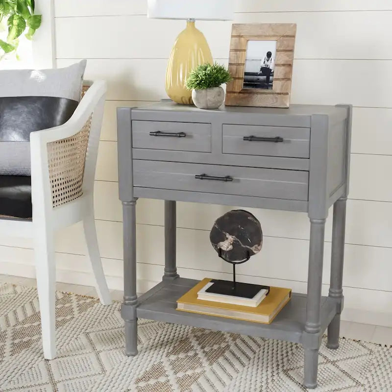 Philomene Distressed White 3-Drawer Console Table - 23.5 W x 13 L x 29.5 H - 24Wx13Dx30H