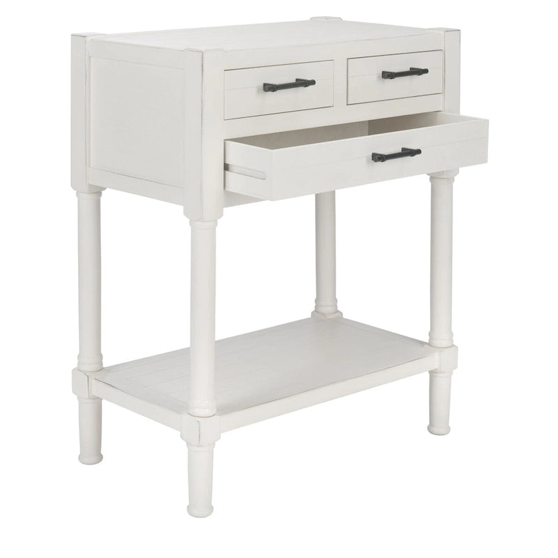 Philomene Distressed White 3-Drawer Console Table - 23.5 W x 13 L x 29.5 H - 24Wx13Dx30H