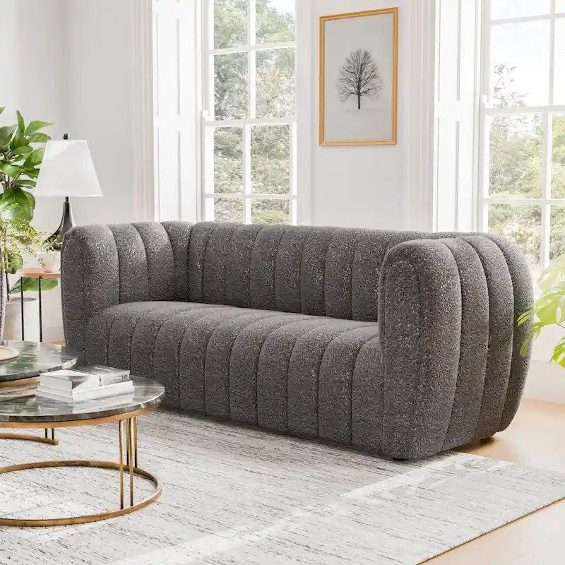 Lucinda Modern Vertical Channel Tufted Boucle Accent Sofa Couch with Wooden Legs