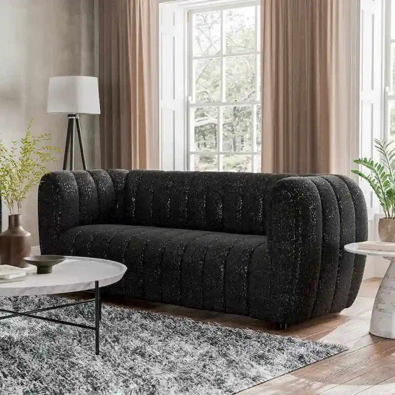 Lucinda Modern Vertical Channel Tufted Boucle Accent Sofa Couch with Wooden Legs