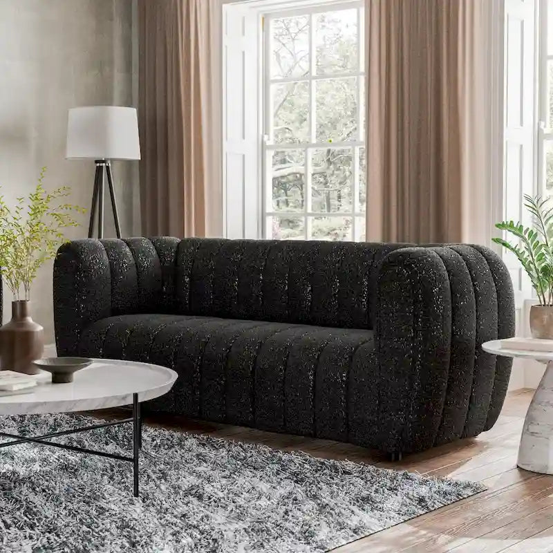  Lucinda Modern Vertical Channel Tufted Boucle Accent Sofa Couch with Wooden Legs