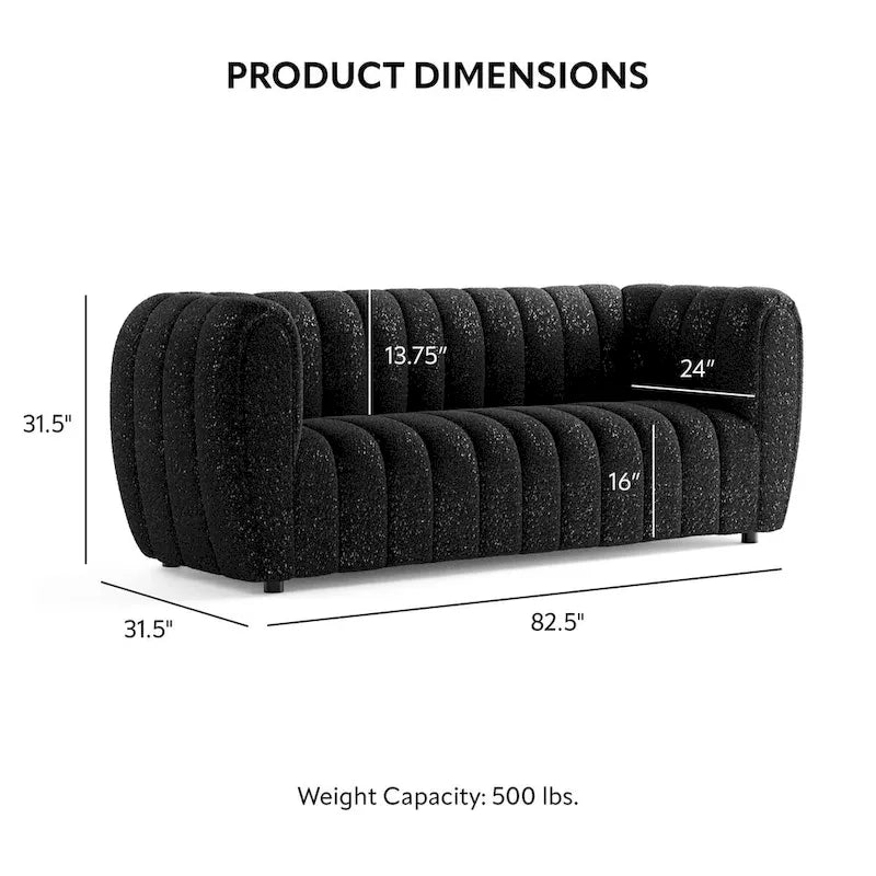 Lucinda Modern Vertical Channel Tufted Boucle Accent Sofa Couch with Wooden Legs