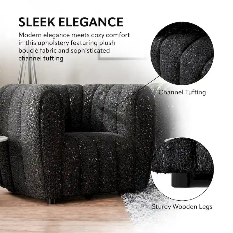 Lucinda Modern Vertical Channel Tufted Boucle Accent Sofa Couch with Wooden Legs