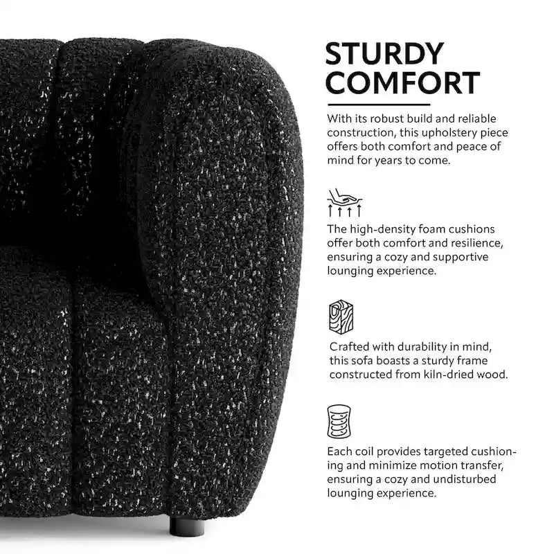 Lucinda Modern Vertical Channel Tufted Boucle Accent Sofa Couch with Wooden Legs
