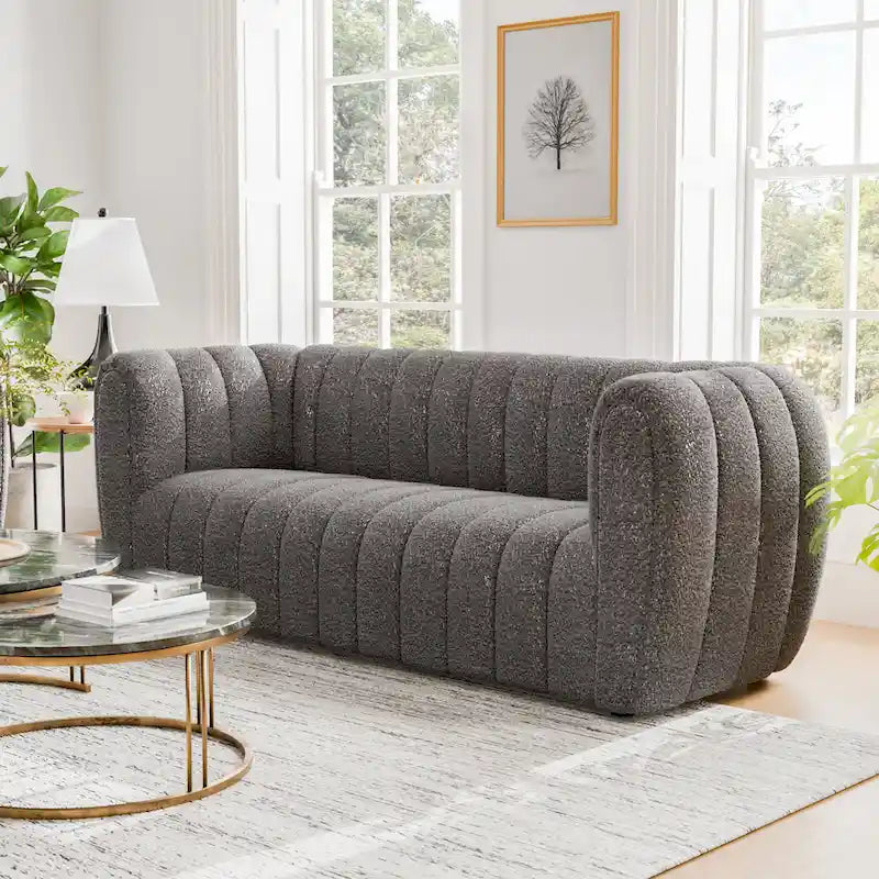 Lucinda Modern Vertical Channel Tufted Boucle Accent Sofa Couch with Wooden Legs