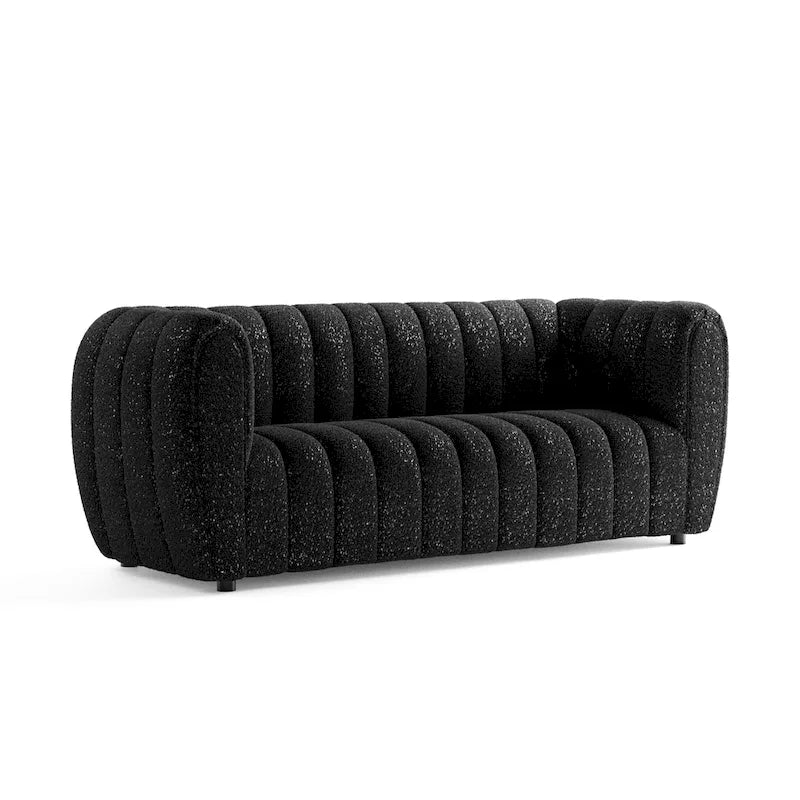 Lucinda Modern Vertical Channel Tufted Boucle Accent Sofa Couch with Wooden Legs
