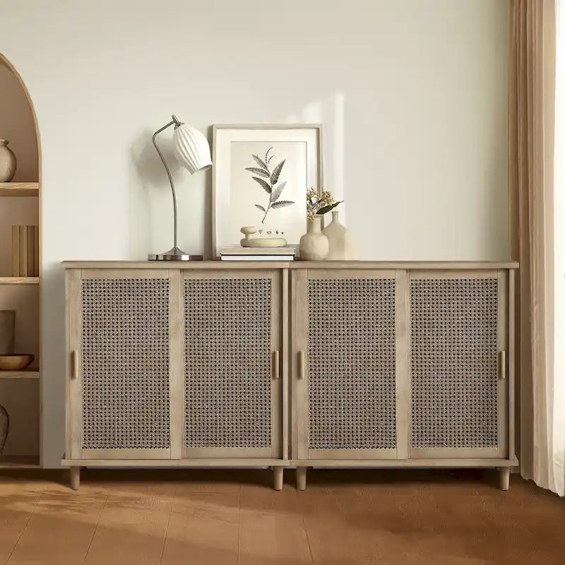  Accent ural Cane Rattan Sideboard Buffet Storage Cabinet (Set of 2)