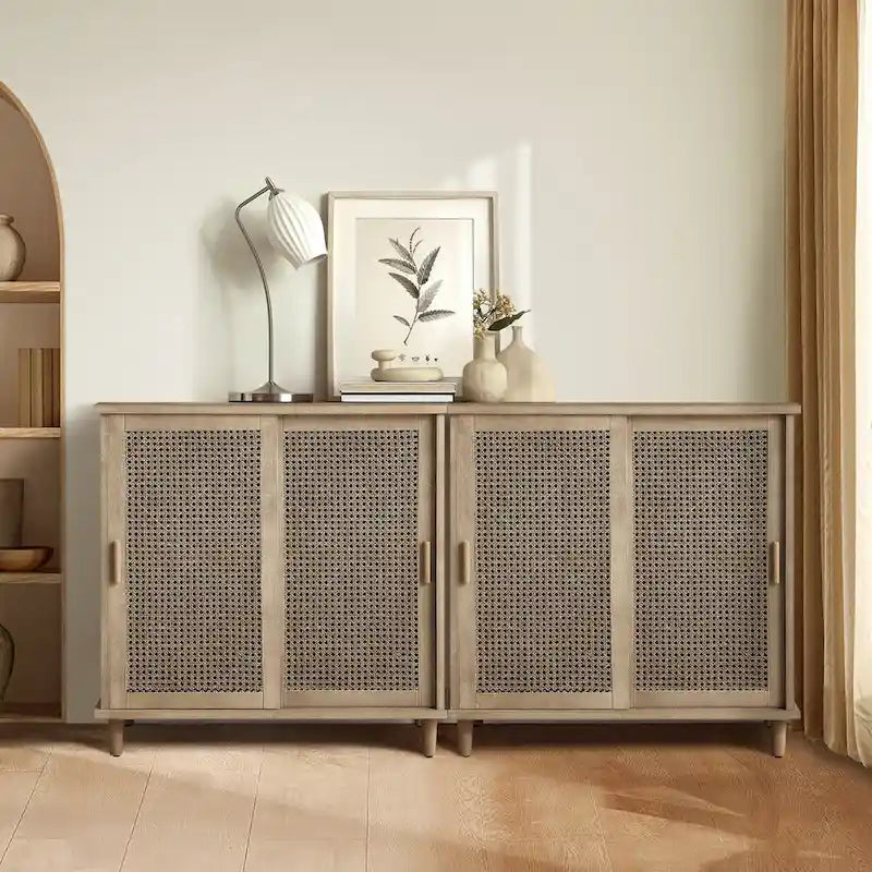 Accent ural Cane Rattan Sideboard Buffet Storage Cabinet (Set of 2)