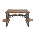 Teak Wood Dining Table with Attached Seats - Brown - 