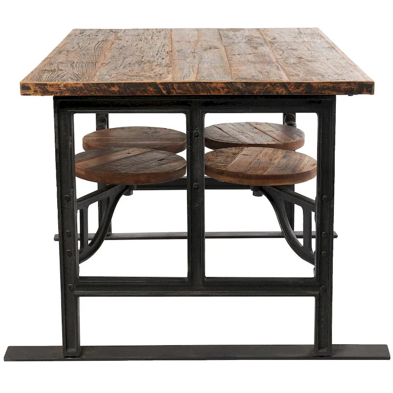 Teak Wood Dining Table with Attached Seats - Brown -