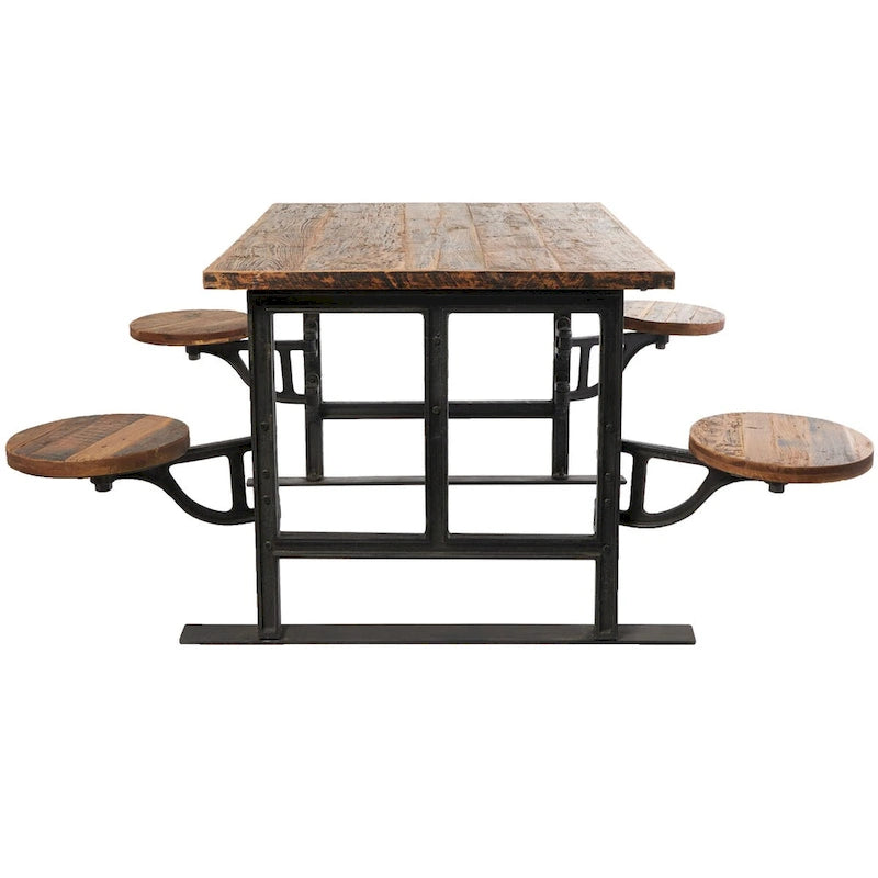 Teak Wood Dining Table with Attached Seats - Brown -